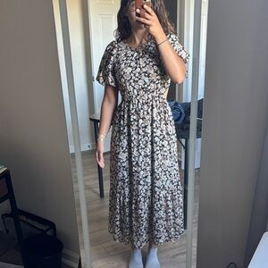 Vici Black and Cream Floral Maxi Dress